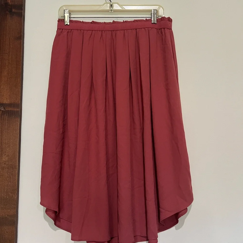 LOFT Dusty Rose Midi Skirt Flowy A-Line Elastic Waist Romantic M